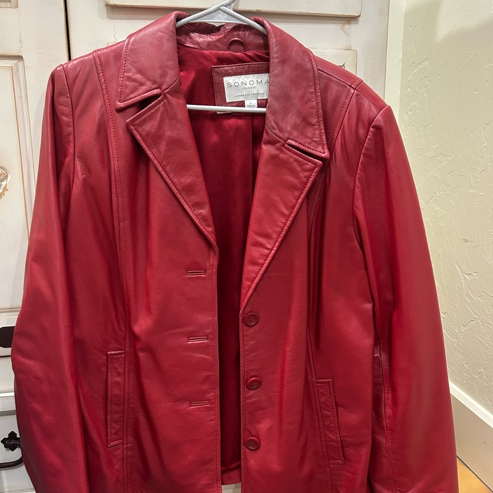 Sonoma Women's Vibrant Red Leather Jacket